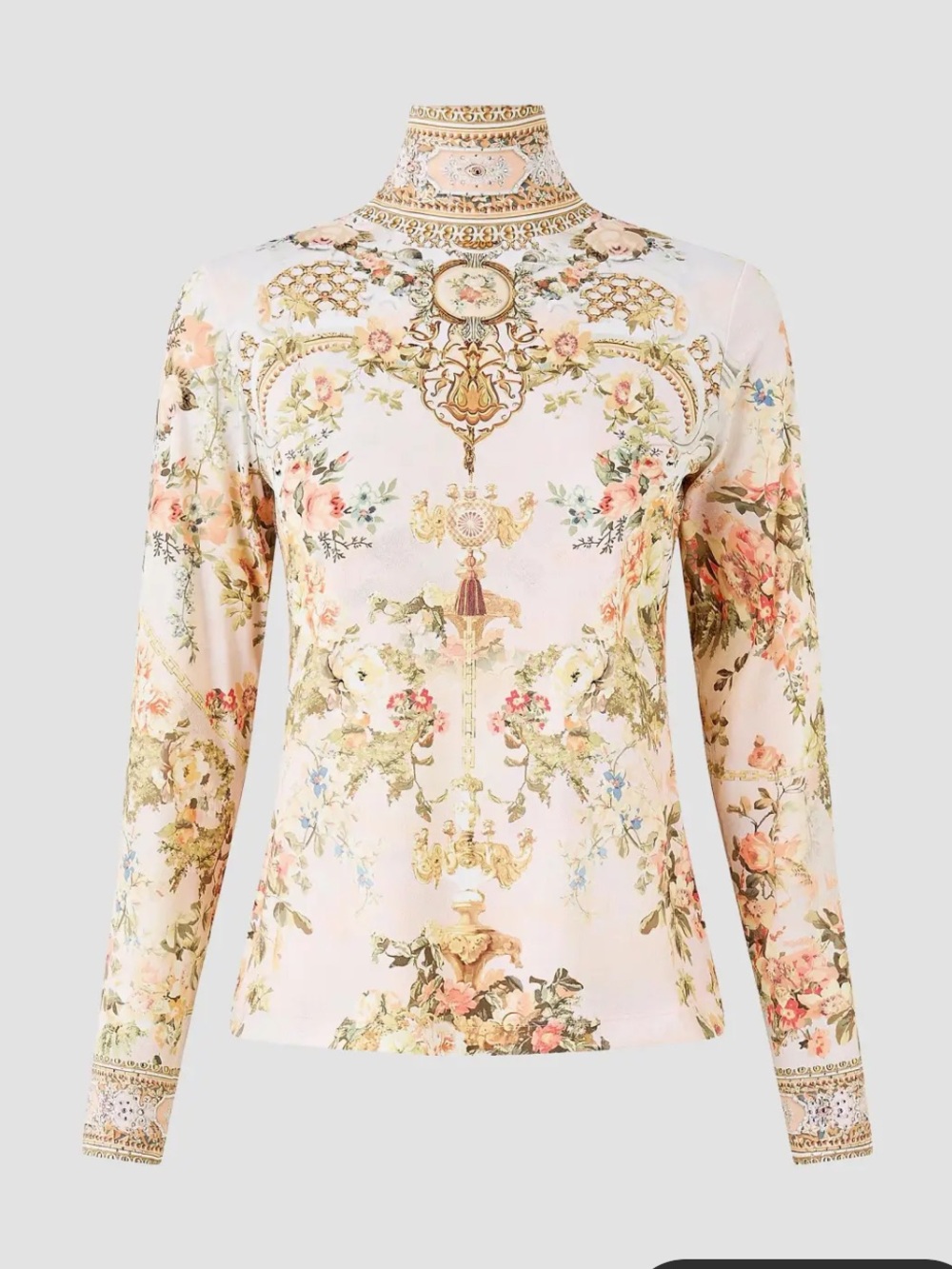 NWT Camilla
Floral Turtleneck Jersey Long-Sleeve Top